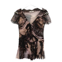 Prada Fall 2004 Temple Print Jewel & Fur Trim Blouse