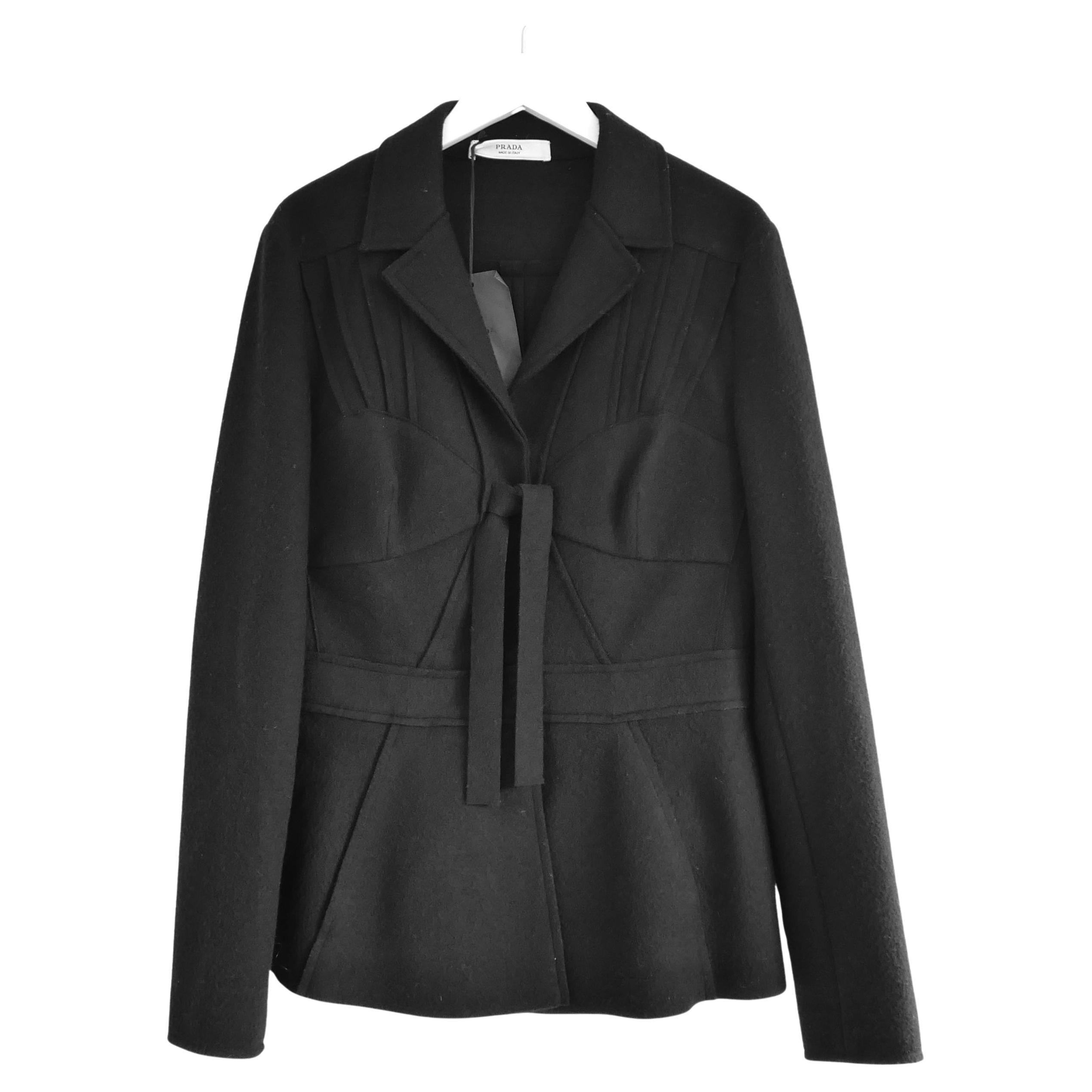 Prada Fall 2008 Black Wool Felt Corset Bust Jacket
