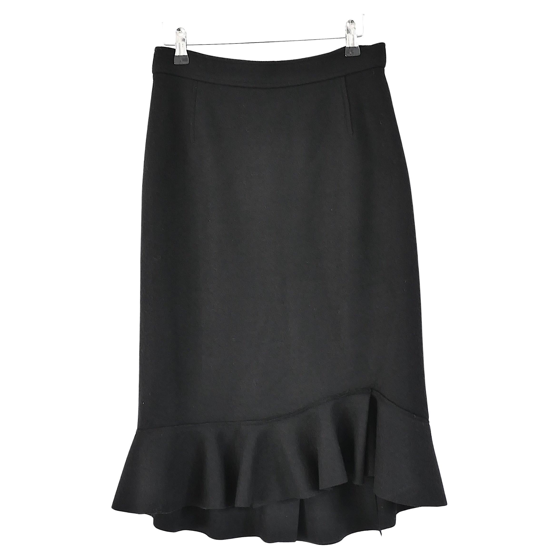 Prada Fall 2008 Black Wool Felt Frill Hem Skirt