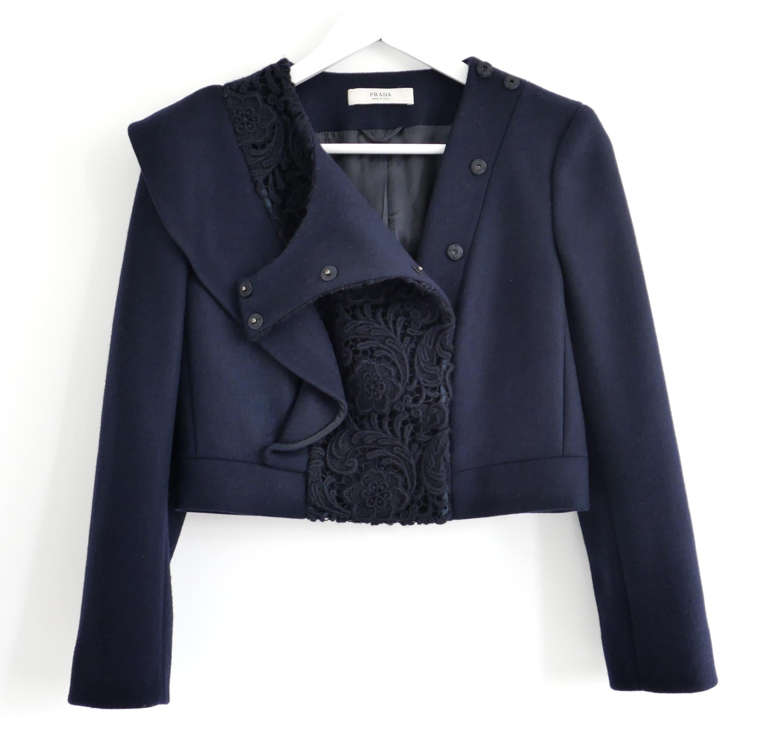 Prada Fall 2008 Lace Trim Cropped Jacket In Excellent Condition For Sale In London, GB
