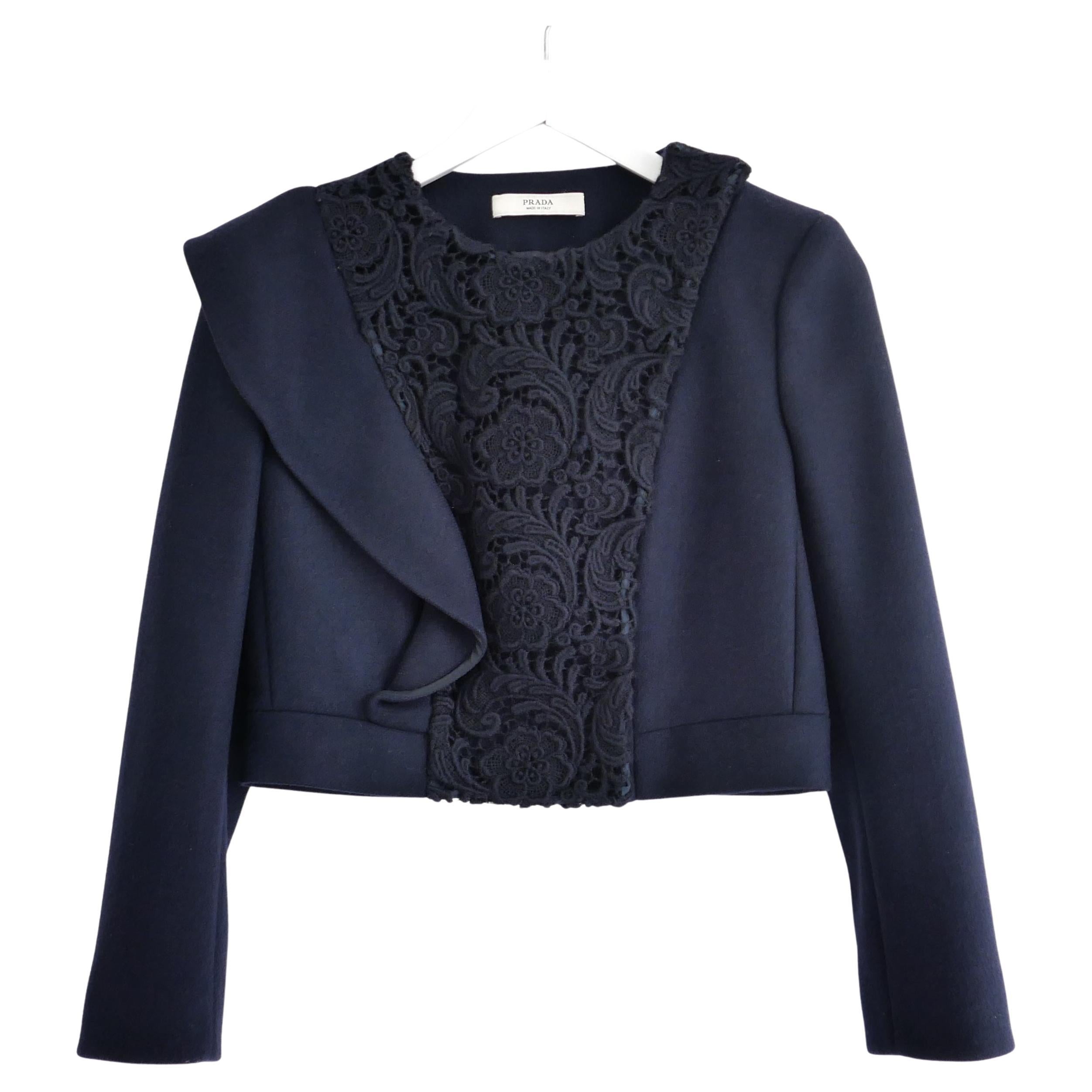 Prada Fall 2008 Lace Trim Cropped Jacket For Sale