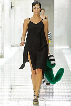 Prada Fall 2011 Green White Brown Striped Fox Fur Runway Scarf