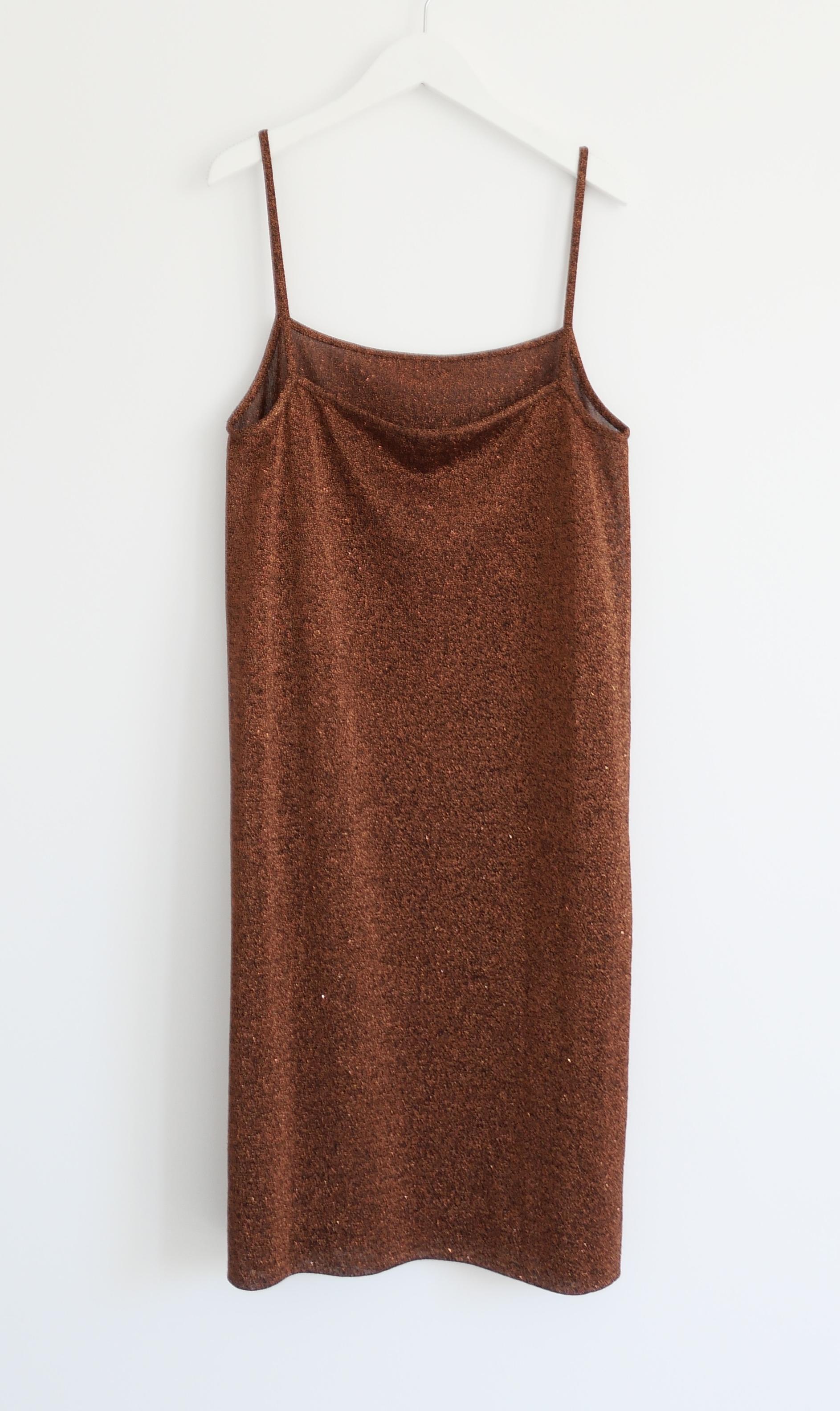 Marron Prada Fall 2011 Lurex Slip Dress en vente