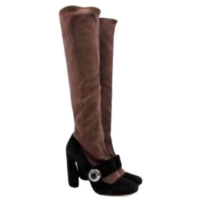 Prada Fall 2011 Suede Mary Jane Illusion Knee High Boots For Sale at 1stDibs