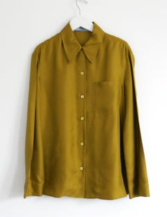 Prada Otoño 2015 Camisa de Seda Verde Chartreuse