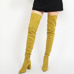 Prada Fall 2015 Chartreuse Suede Over The Knee Boots