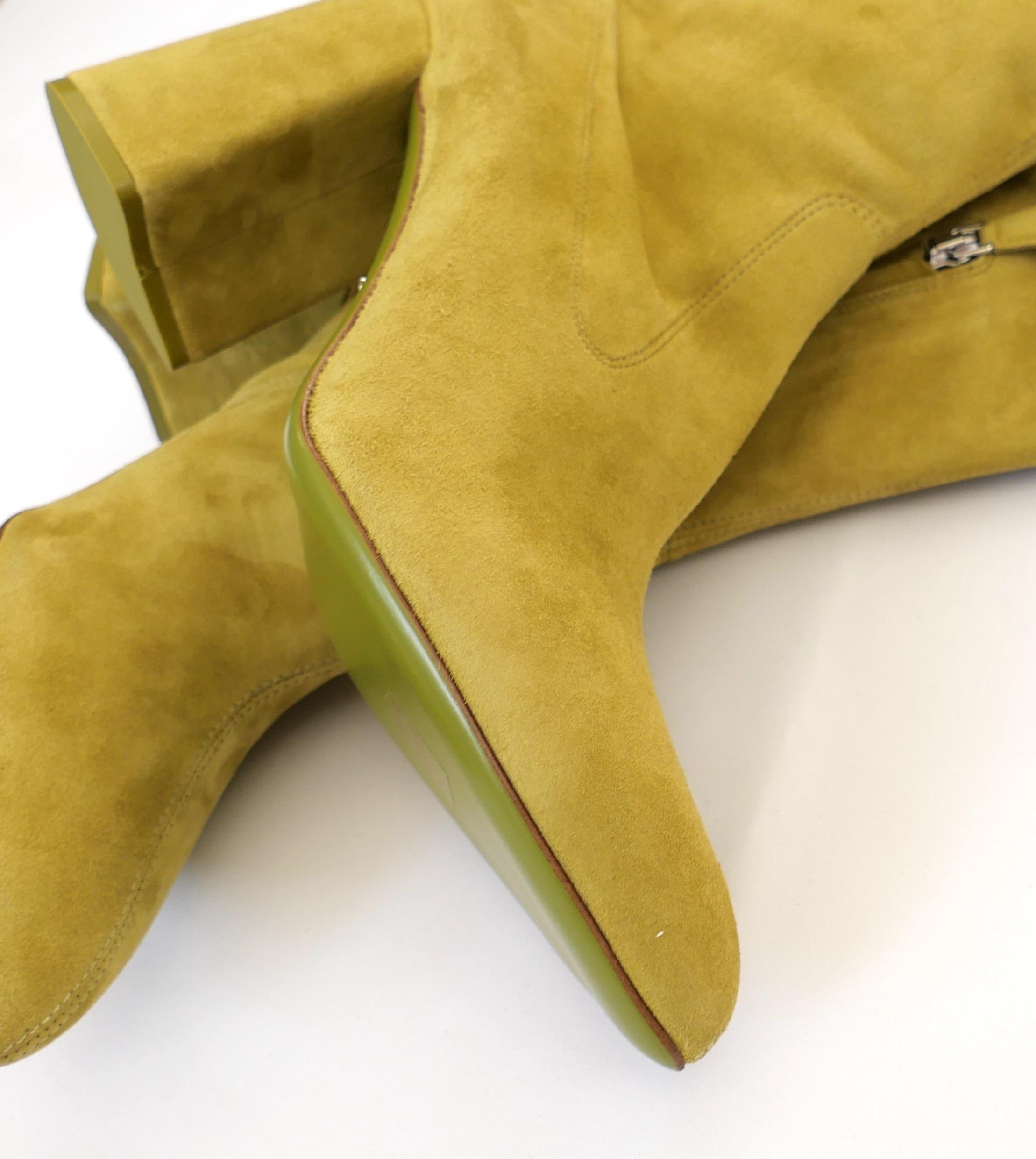 Prada Fall 2015 Chartreuse Suede Over The Knee Boots For Sale 3