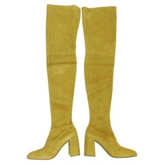 Prada Herbst 2015 Chartreuse Overknee-Stiefel aus Wildleder