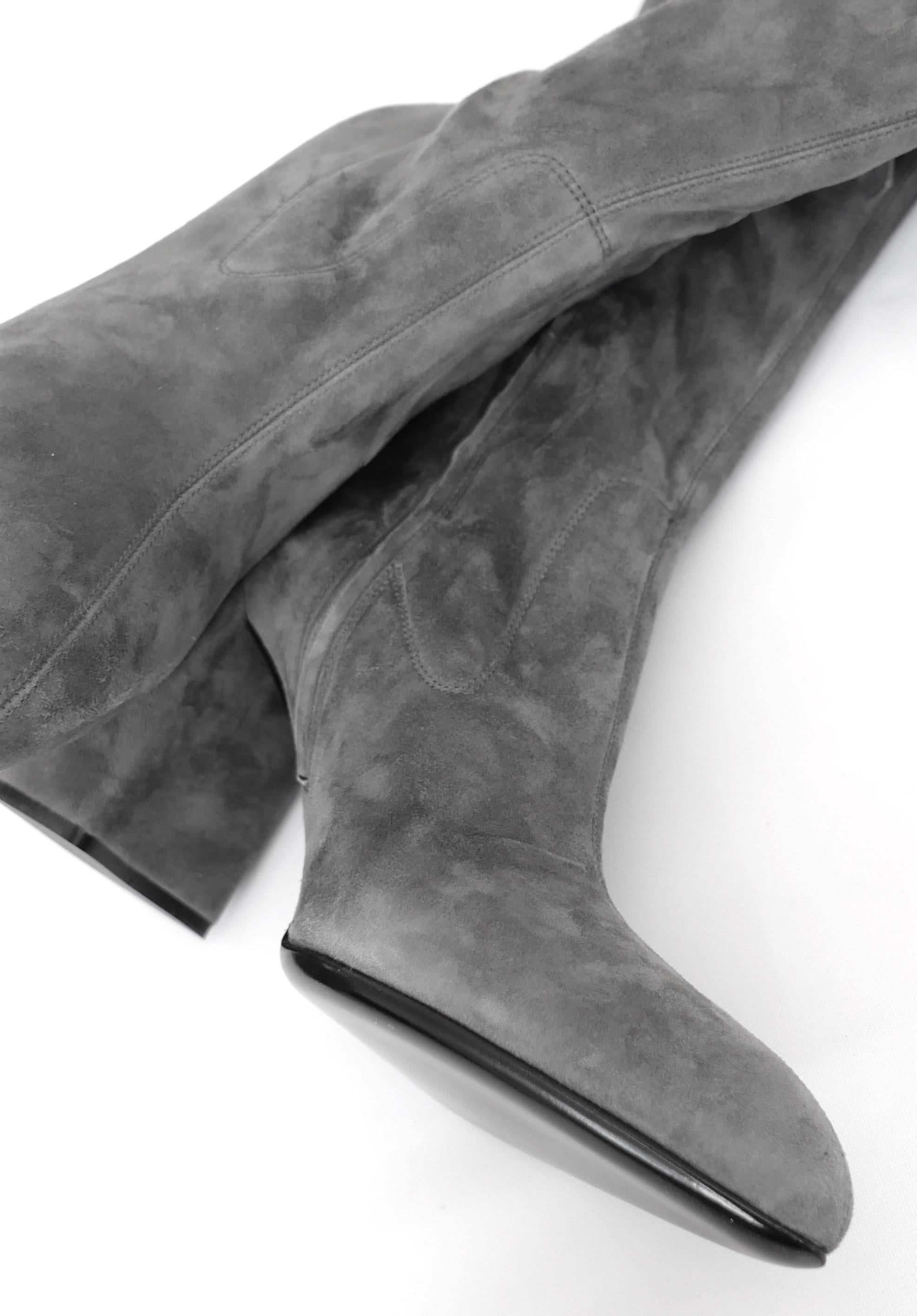 Prada Fall 2015 Grey Suede Over The Knee Boots For Sale 1