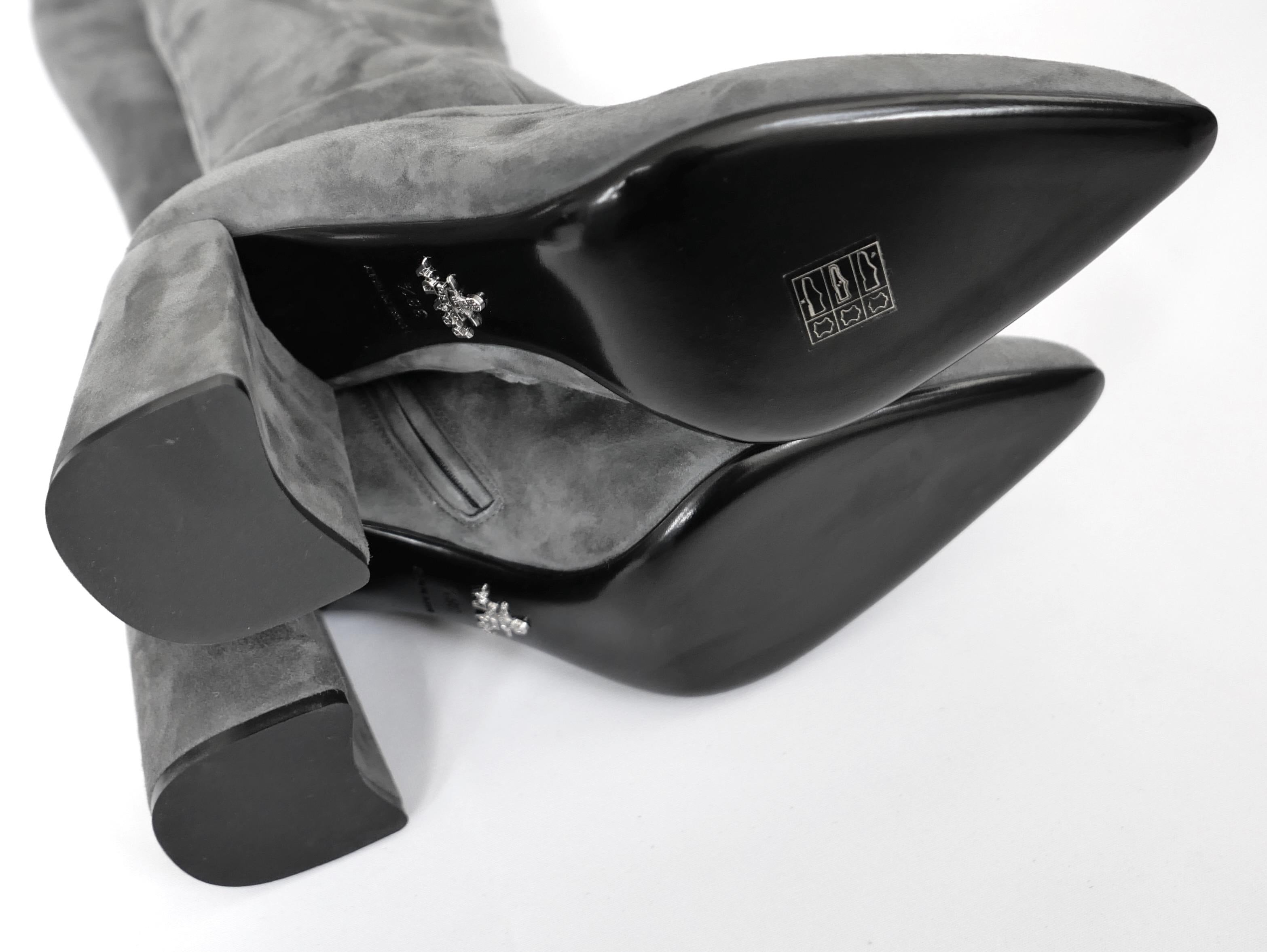 Prada Fall 2015 Grey Suede Over The Knee Boots For Sale 2