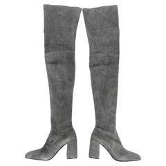 Prada Fall 2015 Grey Suede Over The Knee Boots