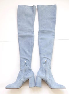 Prada Fall 2015 Powder Blue Suede Over The  Knee Boots