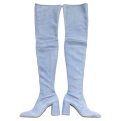 Prada Fall 2015 Powder Blue Suede Over The  Knee Boots