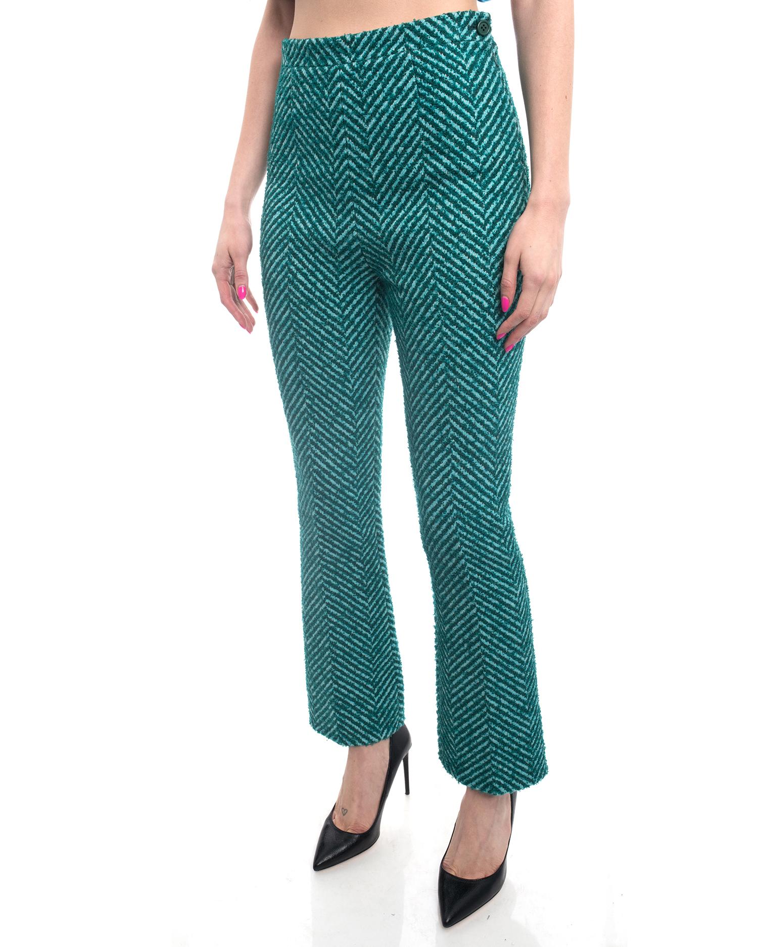 Prada Fall 2015 Runway Green Tweed Wool Chevron Trousers Pants - 6 5