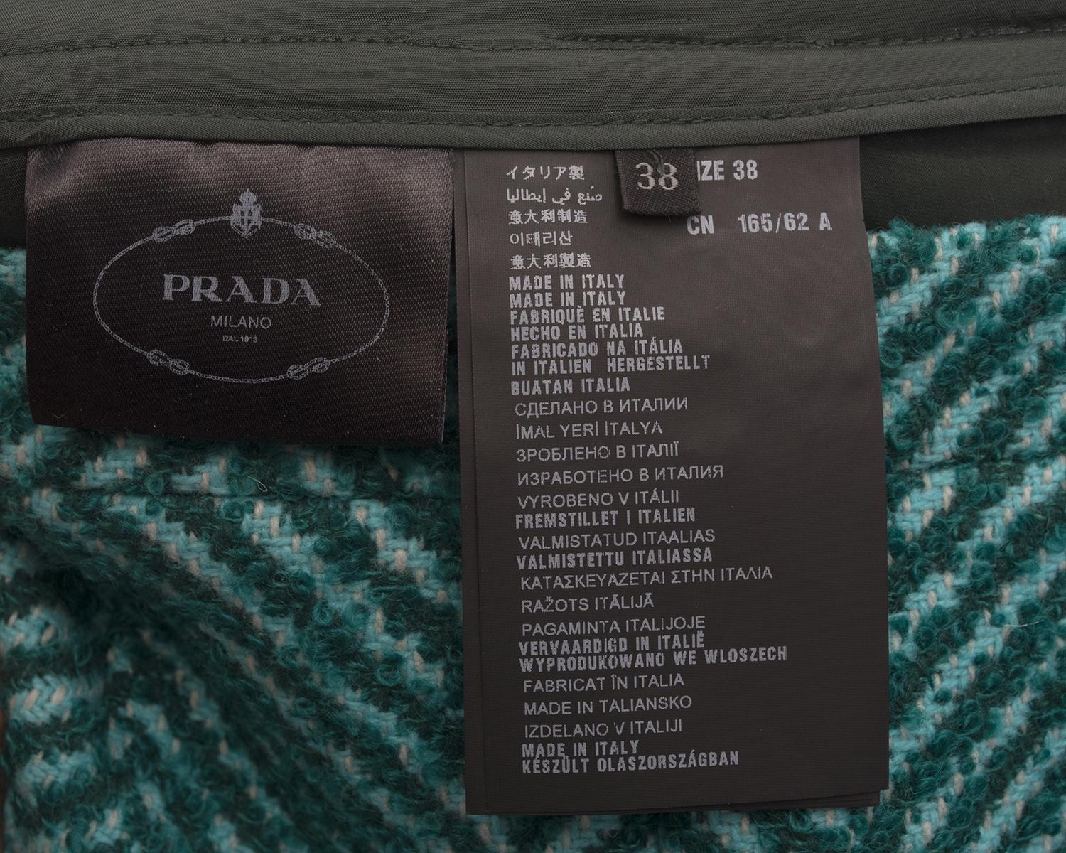 Prada Fall 2015 Runway Green Tweed Wool Chevron Trousers Pants - 6 6