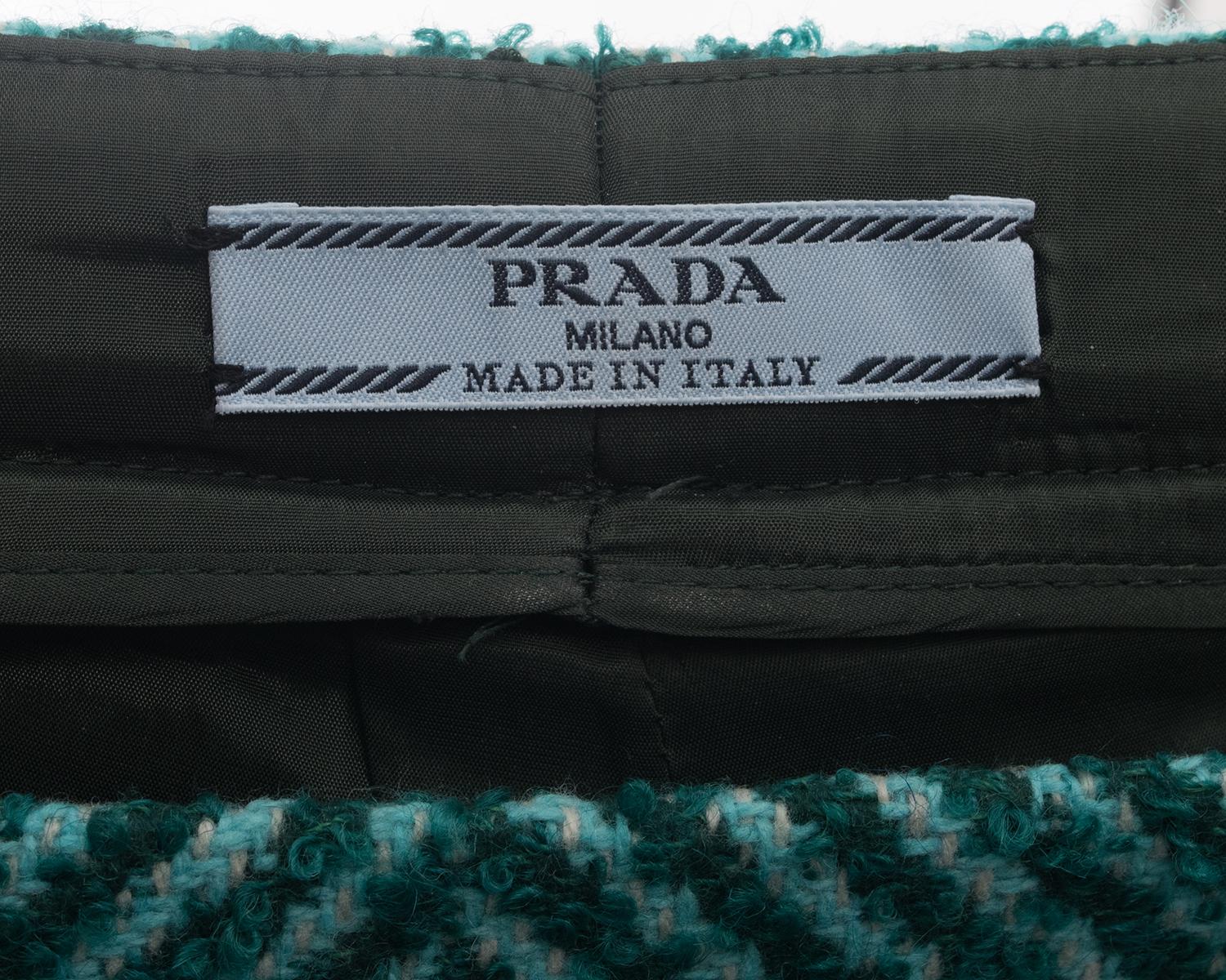 Prada Fall 2015 Runway Green Tweed Wool Chevron Trousers Pants - 6 7