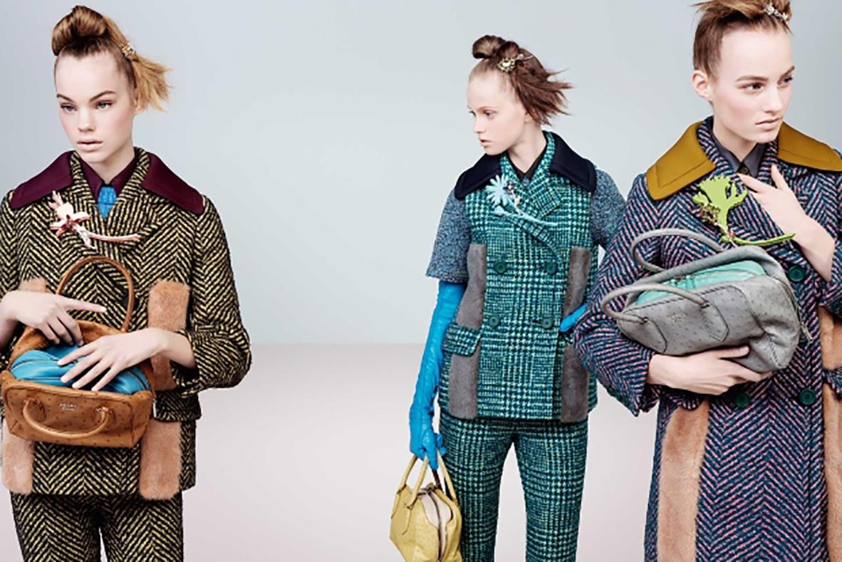 Prada Fall 2015 Runway Green Tweed Wool Chevron Trousers Pants - 6 1