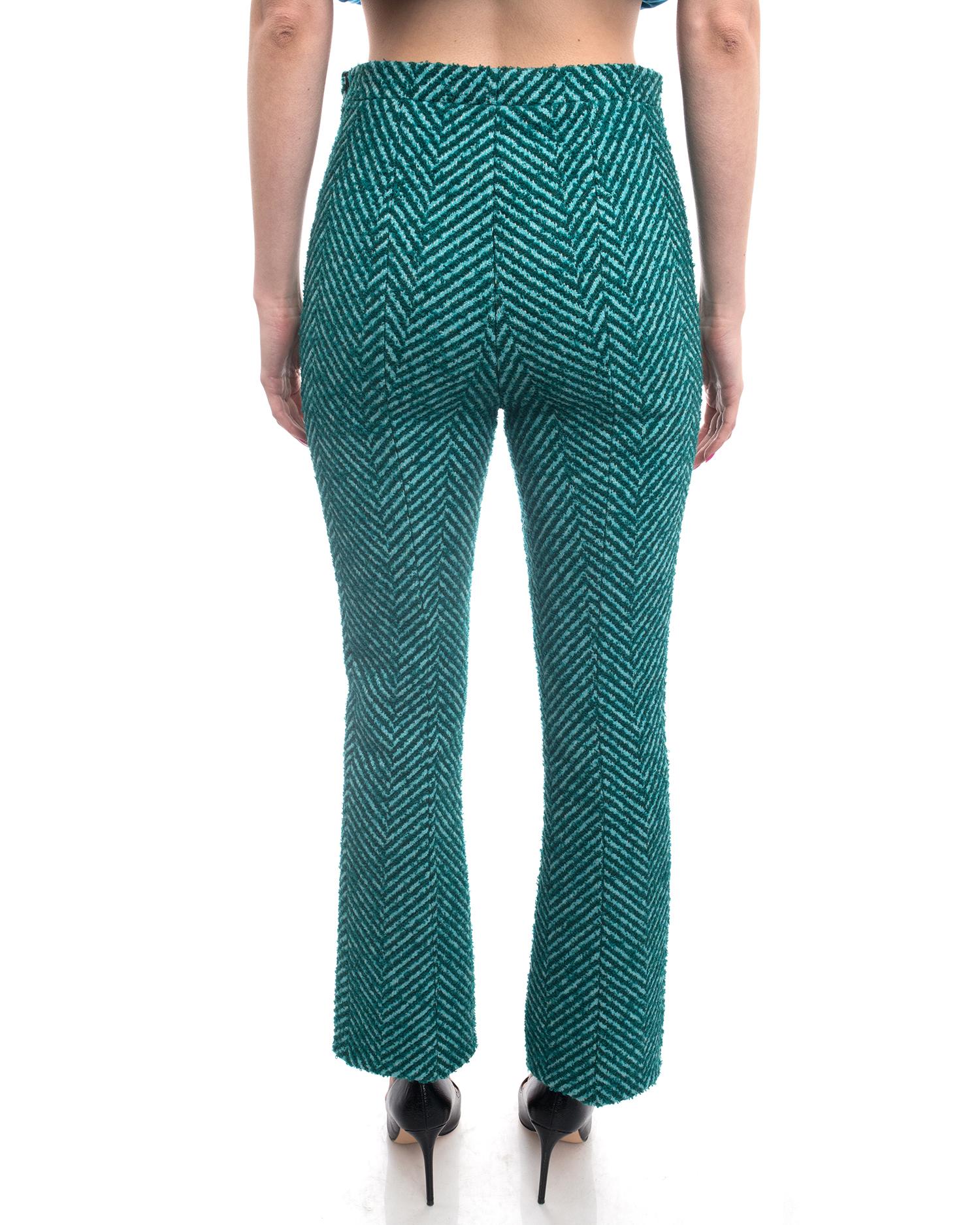 Prada Fall 2015 Runway Green Tweed Wool Chevron Trousers Pants - 6 4