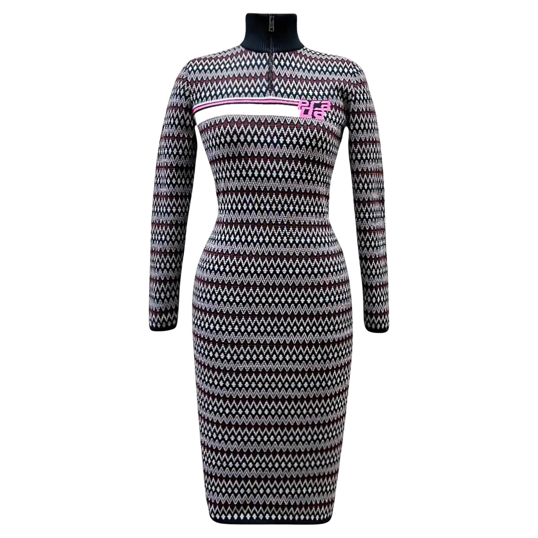 Prada Fall 2018 ZigZag Knit Body Con Sweater Dress For Sale