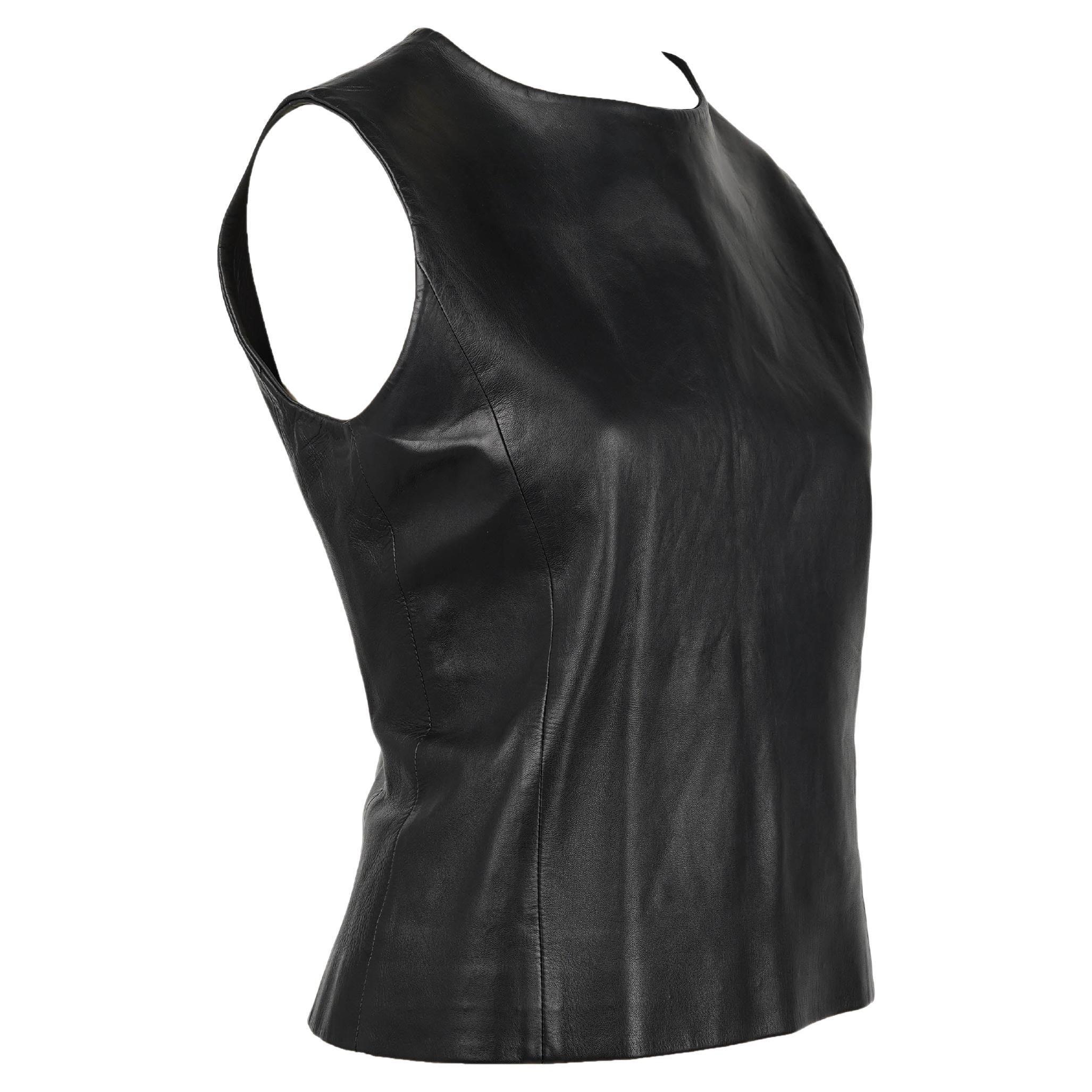 Nero Top in pelle nera da passerella Prada Autunno/Inverno 1998 - IT 44 in vendita