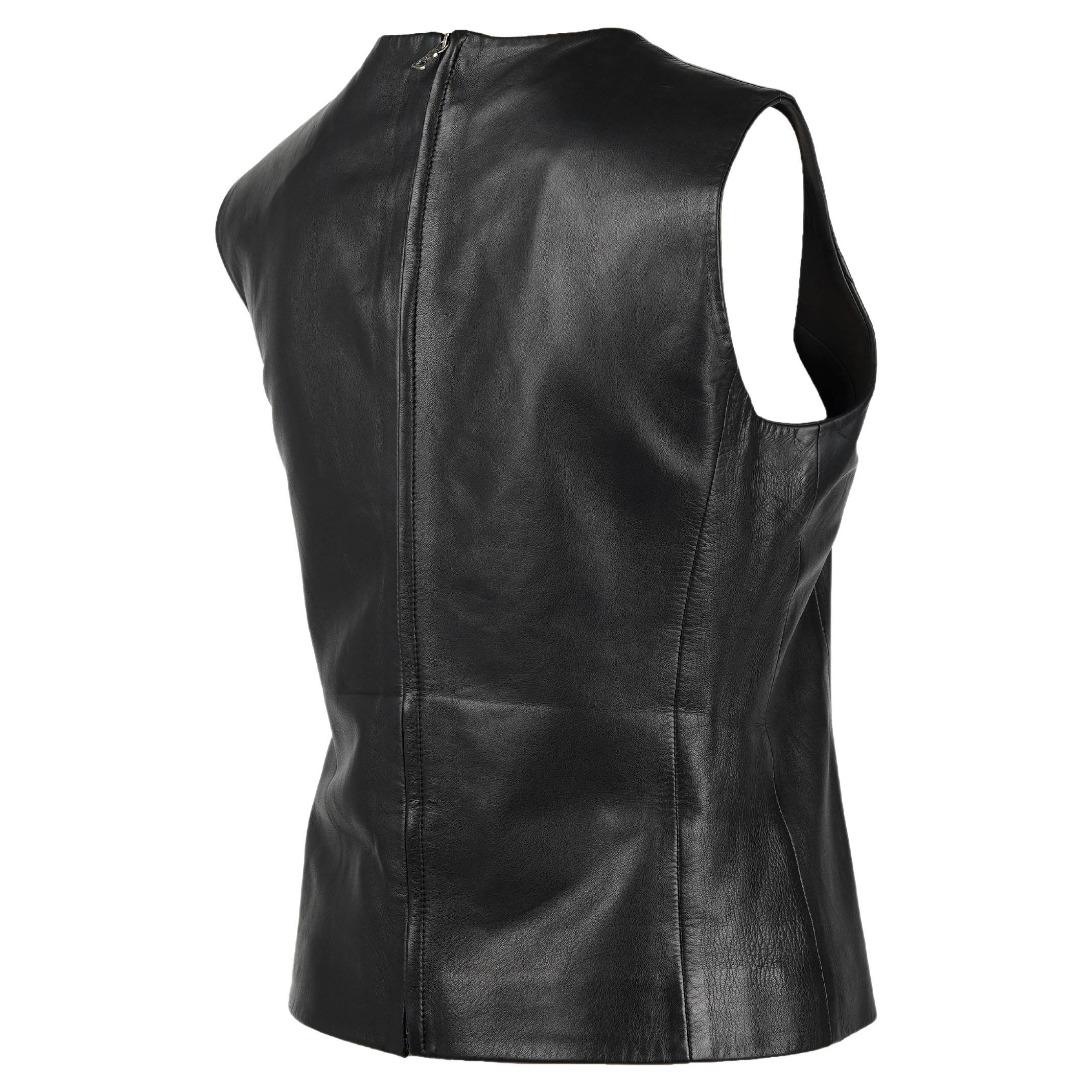 Donna Top in pelle nera da passerella Prada Autunno/Inverno 1998 - IT 44 in vendita