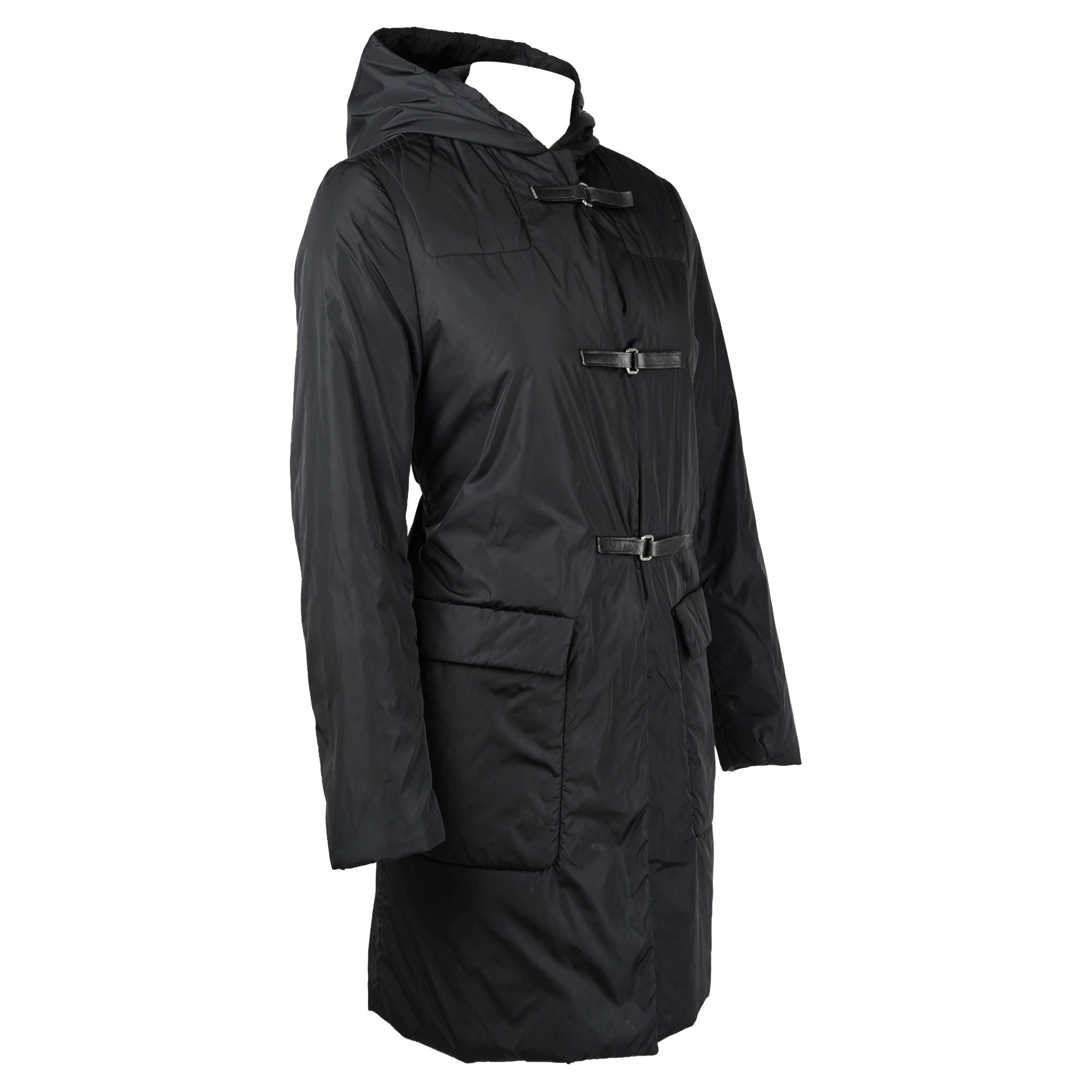 Noir Prada Fall/Winter 1999 Black Nylon Buckle Coat - IT 40 en vente