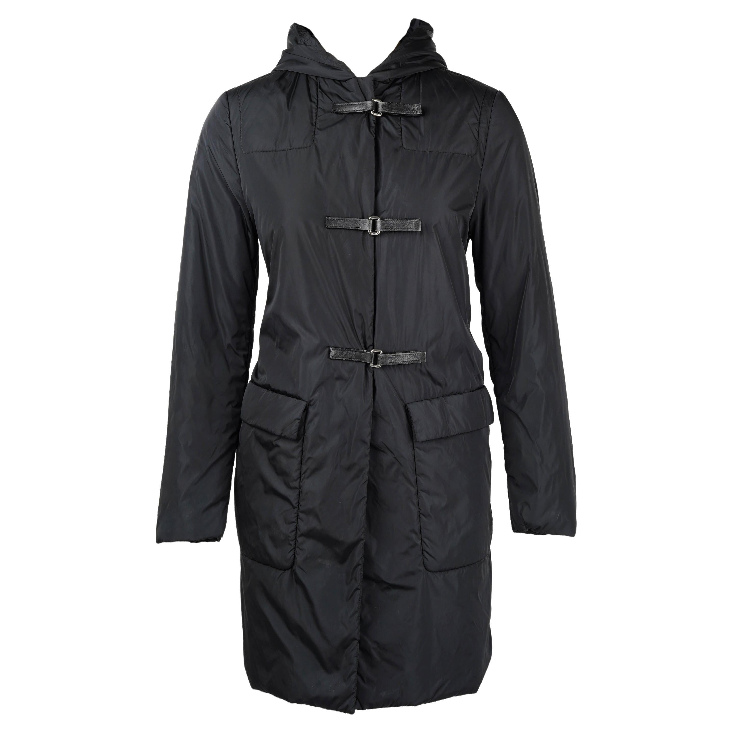 Prada Fall/Winter 1999 Black Nylon Buckle Coat - IT 40