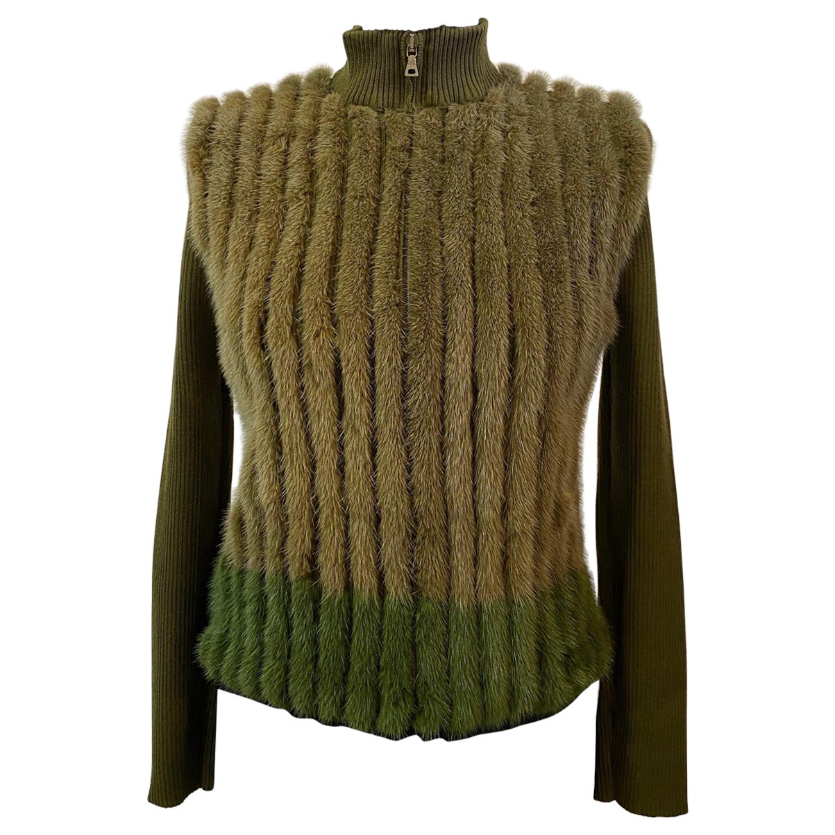 Prada Fall Winter 2000 virgin wool and mink fur Cardigan