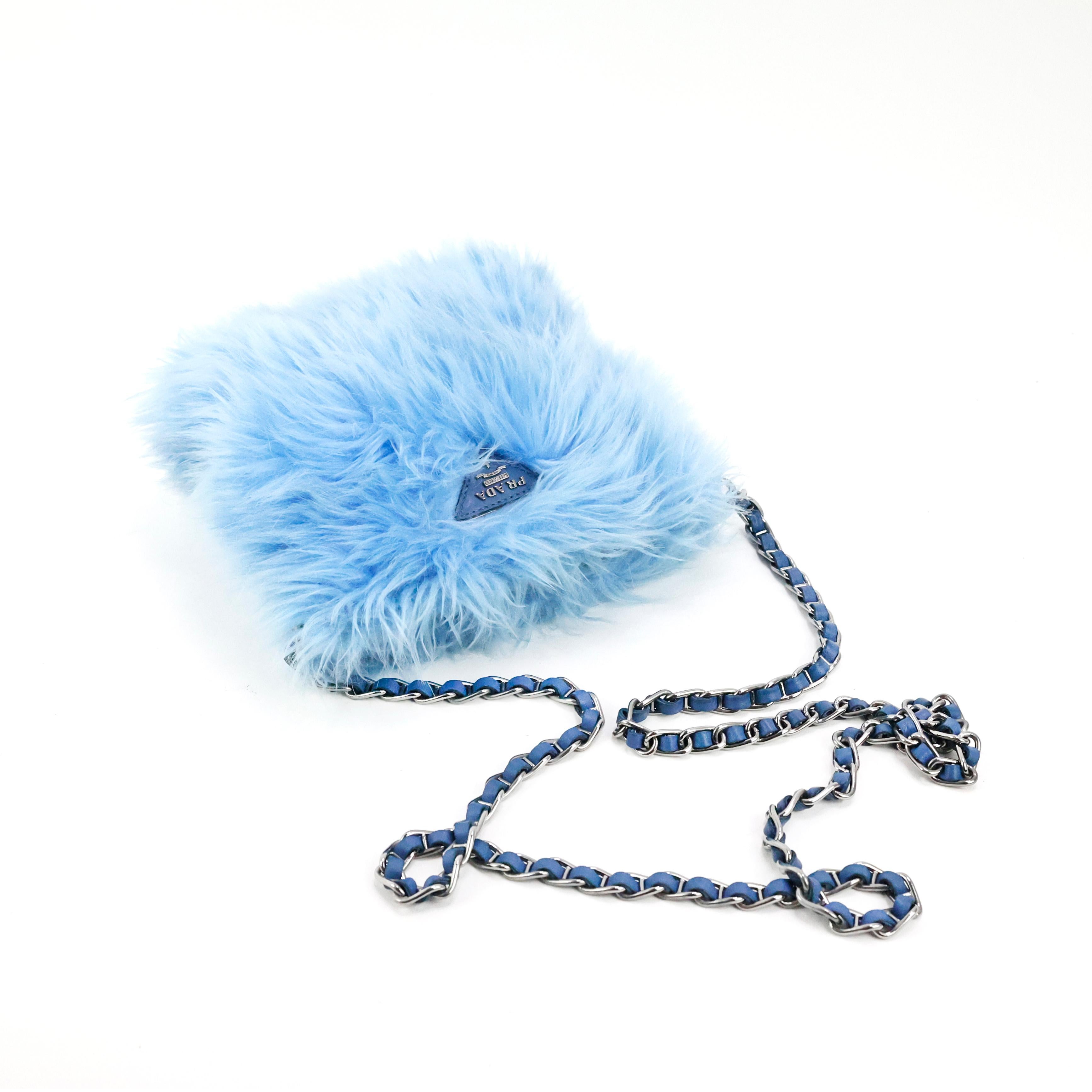 Prada Faux Fur Chain Crossbody Bag For Sale 5