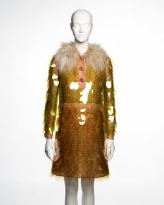Prada Faux Fur Collar Plastic Pailette Embroidered Cocktail Dress, FW 2011