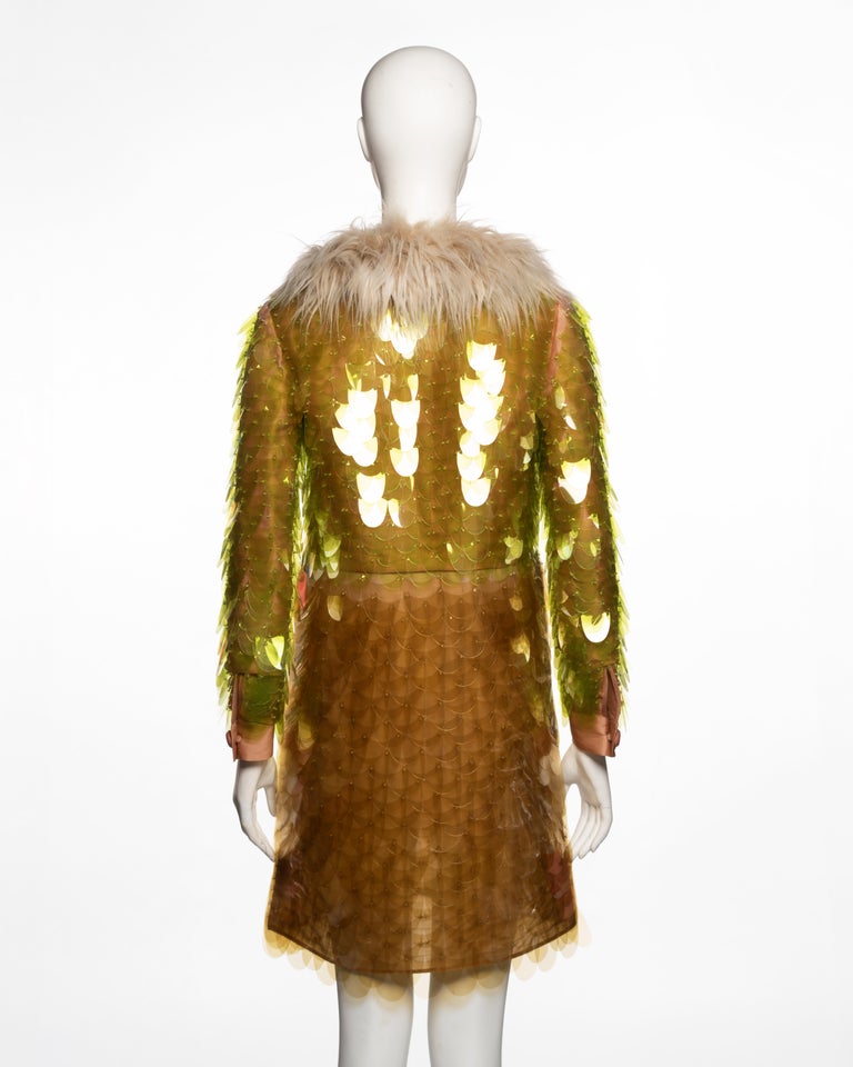 Prada Faux Fur Collar Plastic Pailette Embroidered Cocktail Dress, FW 2011  For Sale at 1stDibs