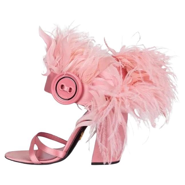 Prada Feather-Embellished Textile Sandals Sz.40