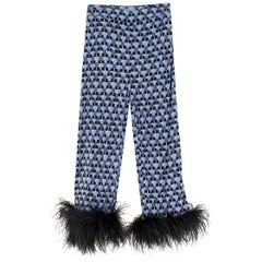 Prada Feather-Trimmed Printed Crepe De Chine Pants IT 36