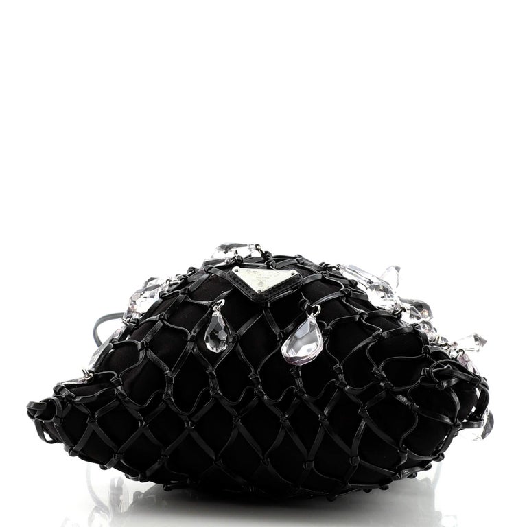 Prada Fishnet Chain Crossbody Bag Woven Leather and Satin with Crystals ...