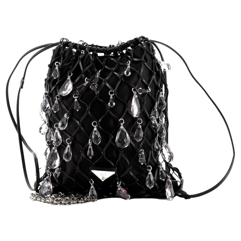 Prada Fishnet Chain Crossbody Bag Woven Leather and Satin with Crystals For  Sale at 1stDibs
