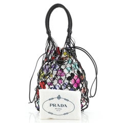 Prada Fishnet Tote Woven Leather and Printed Canvas