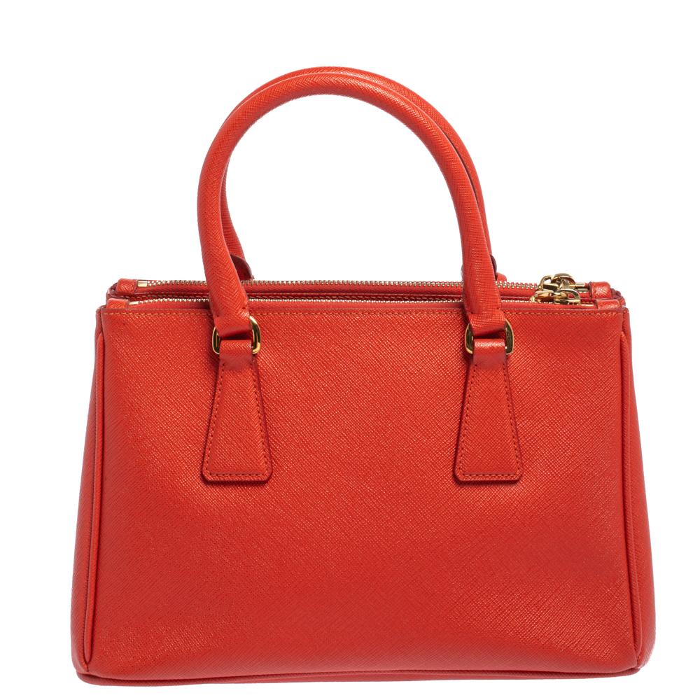 Red Prada Flame Saffiano Lux Leather Small Double Zip Tote