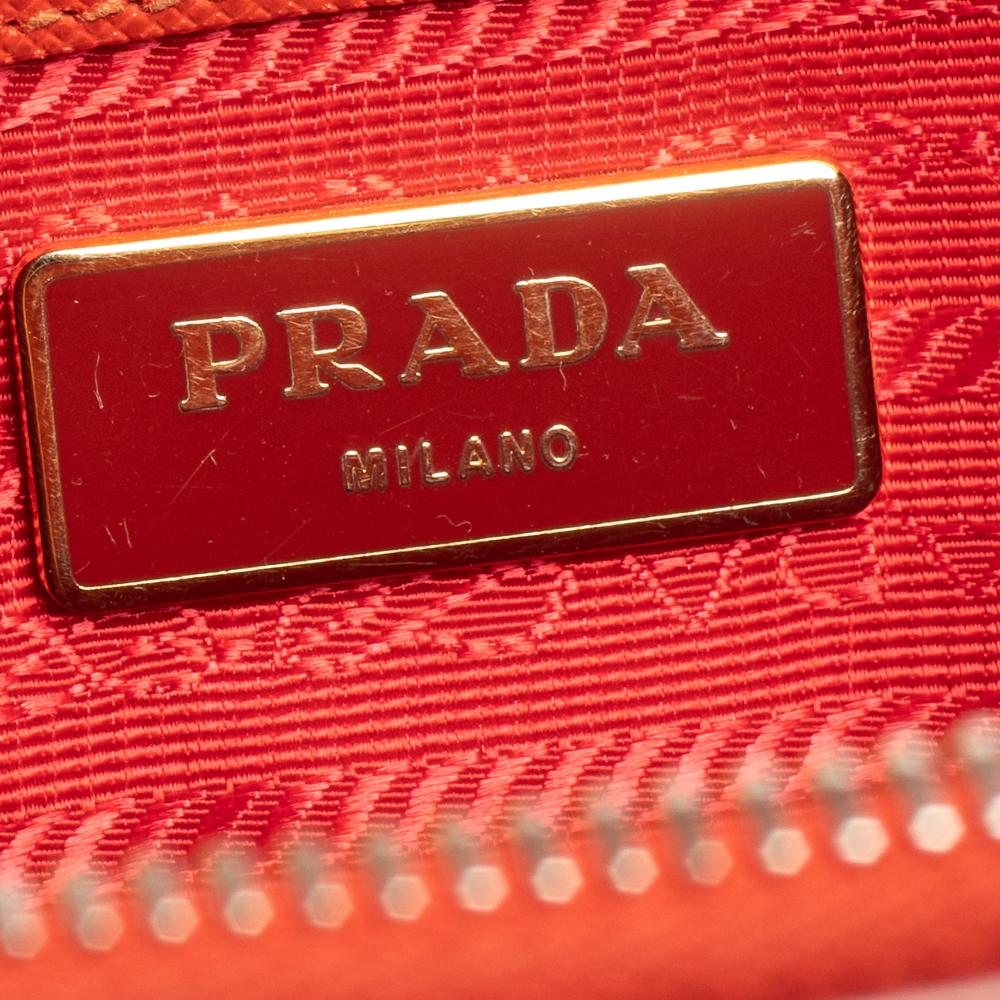 Women's Prada Flame Saffiano Lux Leather Small Double Zip Tote