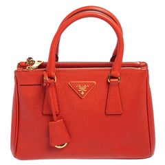 Prada Flame Saffiano Lux Leather Small Double Zip Tote