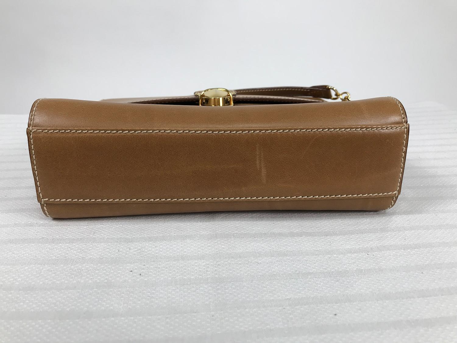 Women's or Men's Prada Flap Front Saddle Tan Leather Shoulder Bag Gold Hardware