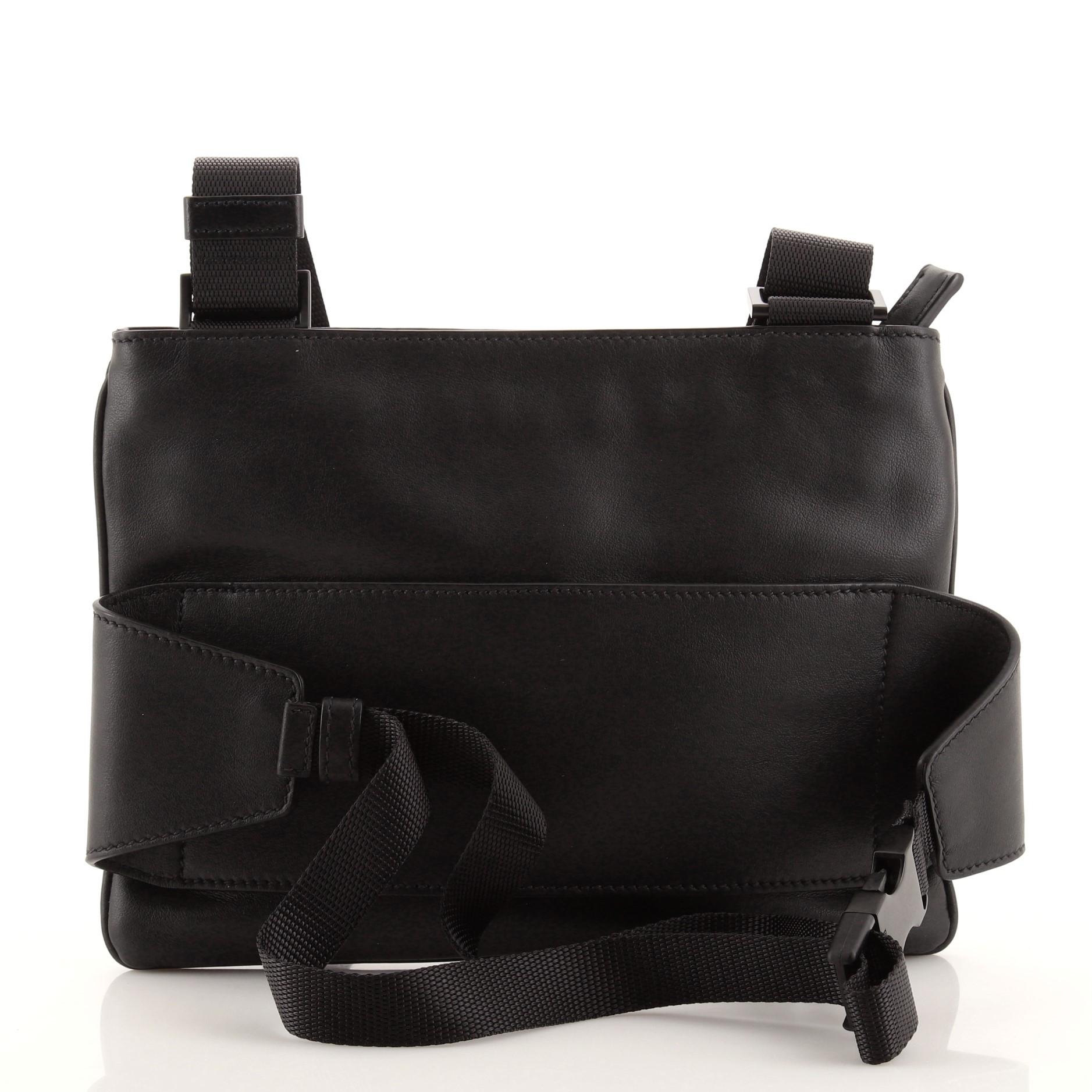 Black Prada Flat Messenger Waist Bag Leather