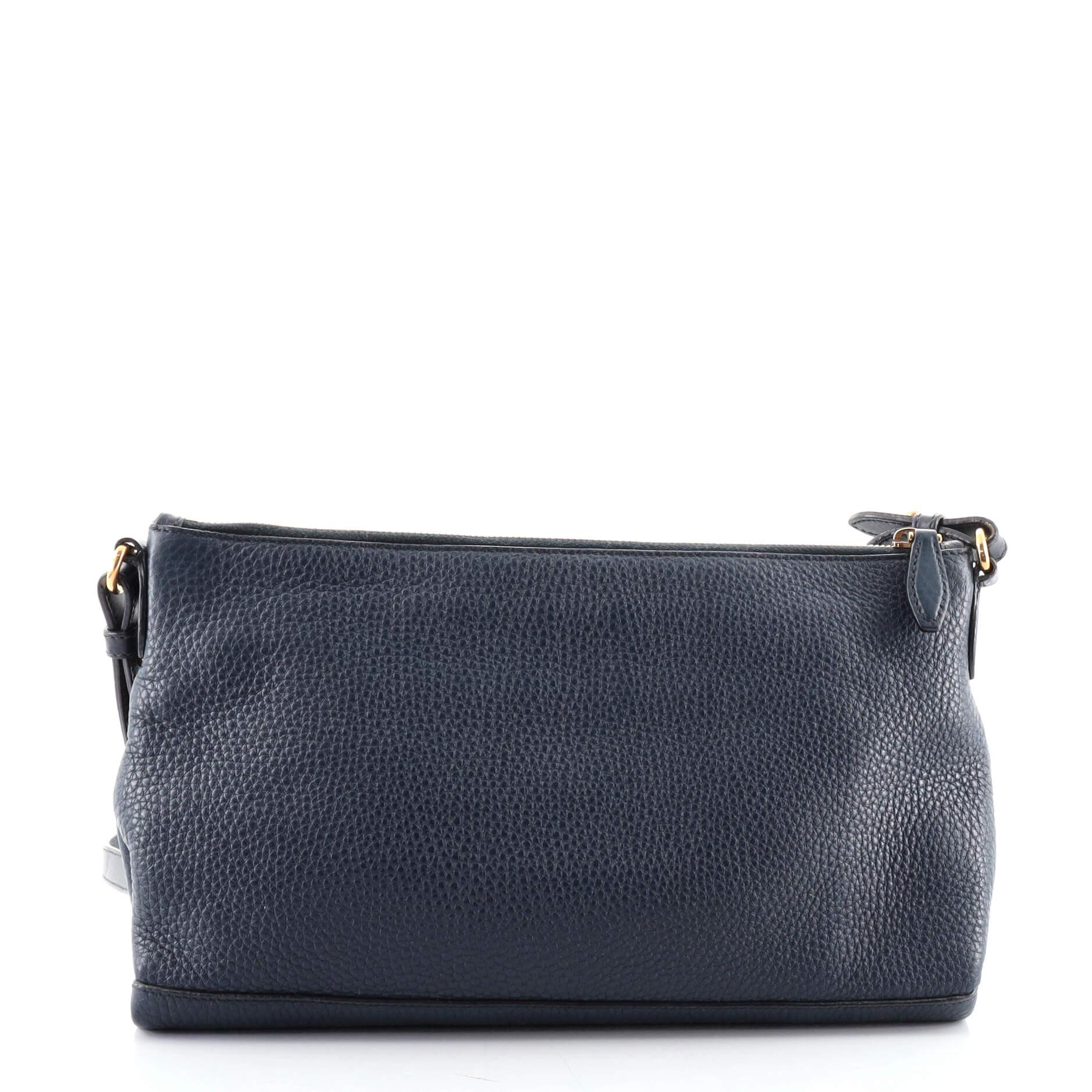 Prada flache Crossbody-Tasche mit Reißverschluss Vitello Daino Mini (Schwarz)