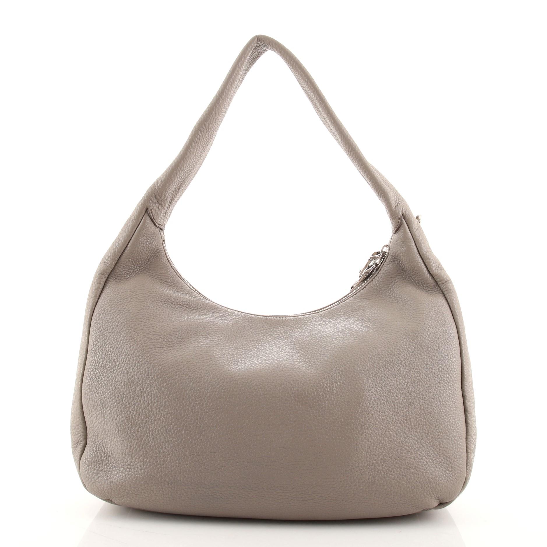 Prada Hobo Vitello Phenix mit flachem Reißverschluss, Medium (Braun)