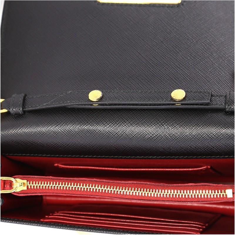 Black Prada Flip Lock Wallet on Chain Clutch Saffiano Leather Small