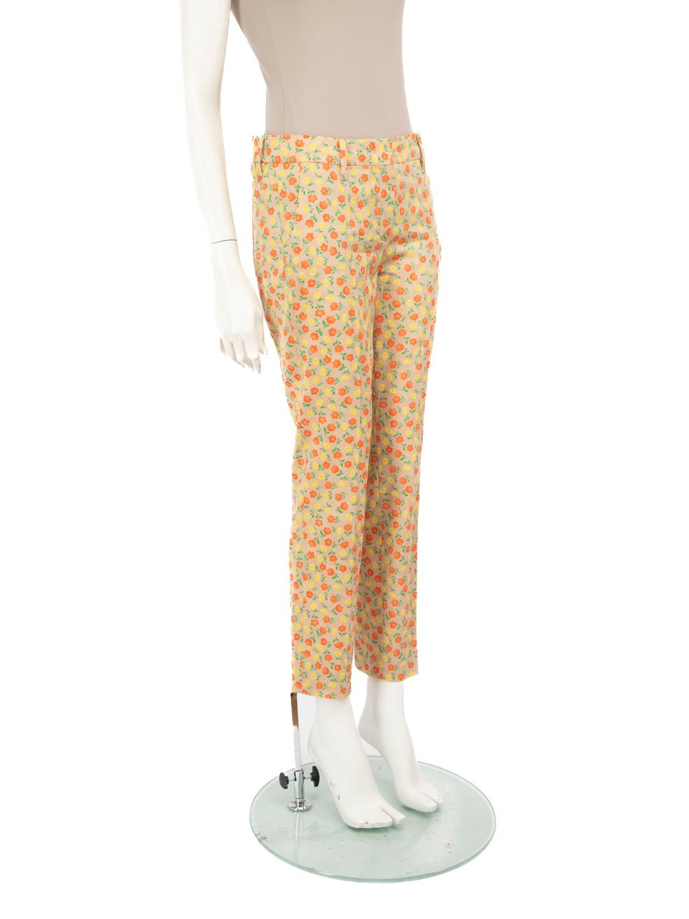 CONDITION is Very good. Hardly any visible wear to the trousers is evident on this used Prada designer resale item.
 
 
 
 Details
 
 
 Multicolour- beige tone
 
 Wool
 
 Trousers
 
 Floral print
 
 Slim fit
 
 2x Side pockets
 
 2x Back pockets
 
