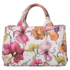 Prada Floral Print Small Canapa Tote Bag - '10s