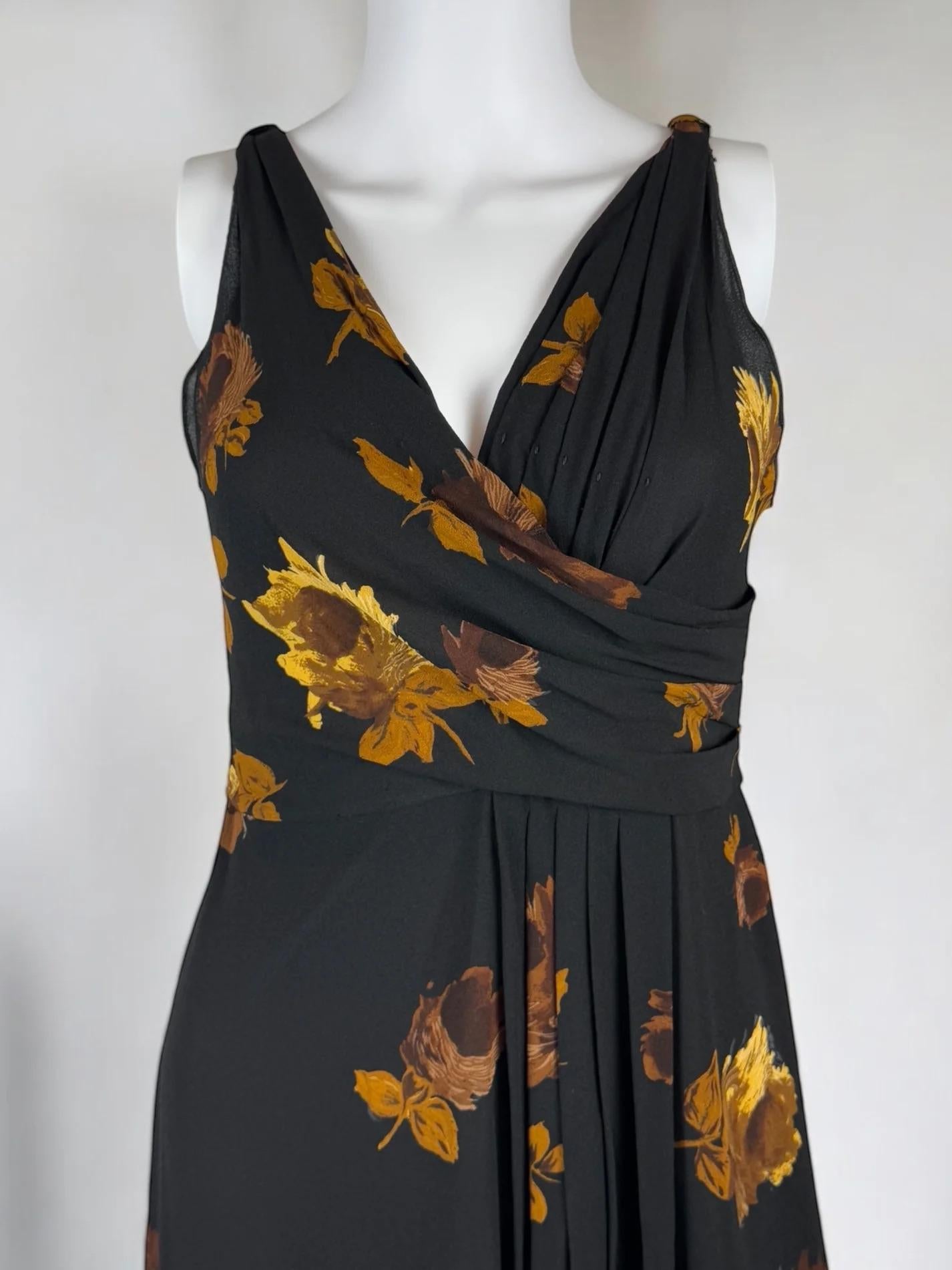 Black Prada Floral Silk Dress, FW 2005 For Sale