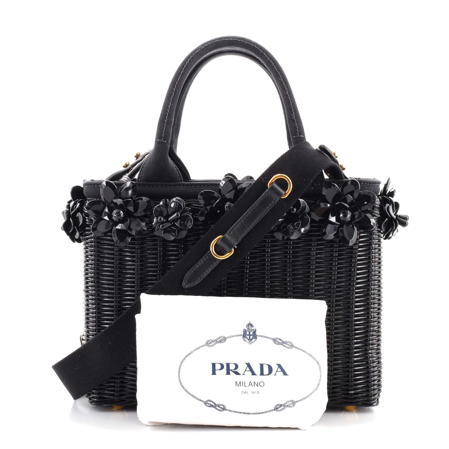 NEW PRADA Tote Shopping Straw Wicker Leather Basket Summer Beach Bag $1120  AUTH!