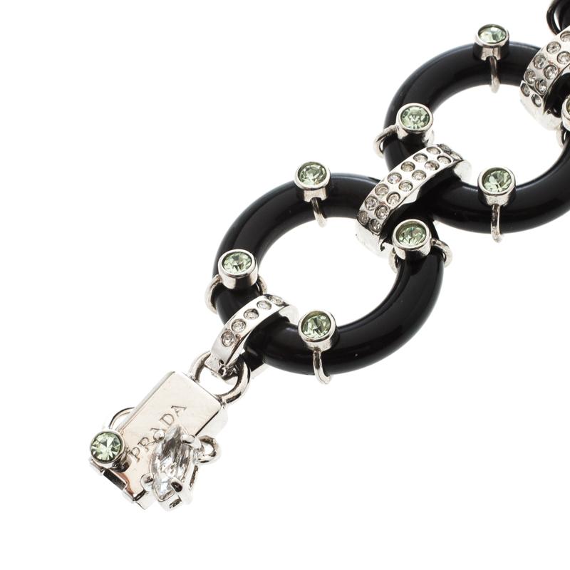 Prada Flower Power Black Plexiglas Crystal Floral Bedecked Link Bracelet (Zeitgenössisch)