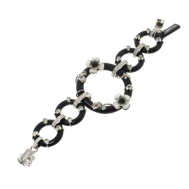 Prada Flower Power Black Plexiglas Crystal Floral Bedecked Link Bracelet Damen